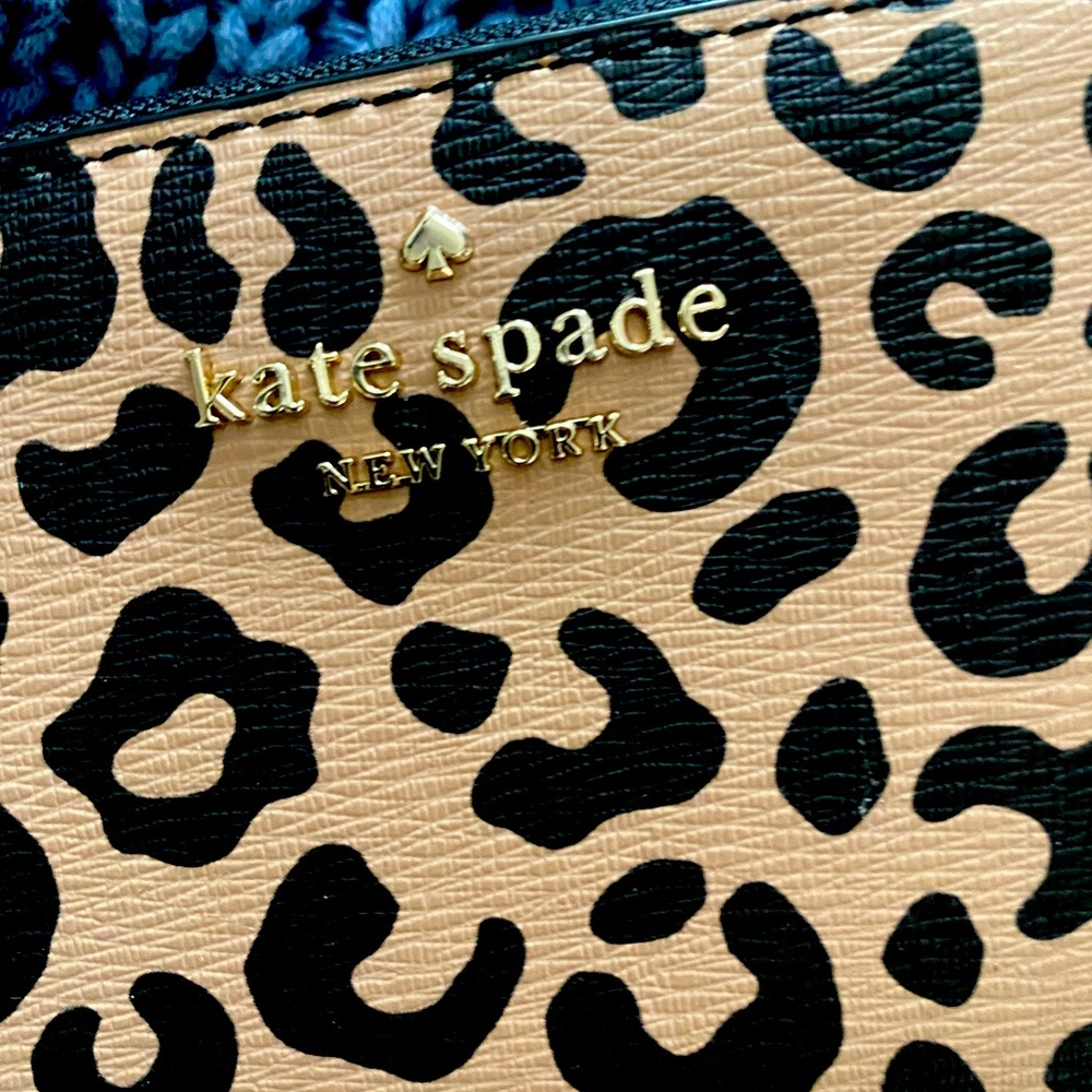 kate spade Leopard Print Wallet in Tan and Black with Gold Logo
